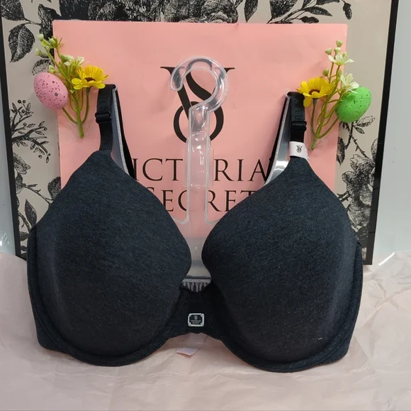 Victoria Secret Cotton TShirt Bra 34DD Heather Black - Picture 1 of 10